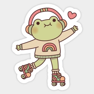 Cute Frog With Headphones And Roller Skates Sticker